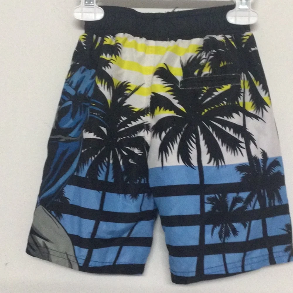 🌞 Batman swimming trunks DC comics blue & yellow palm trees boy size 4